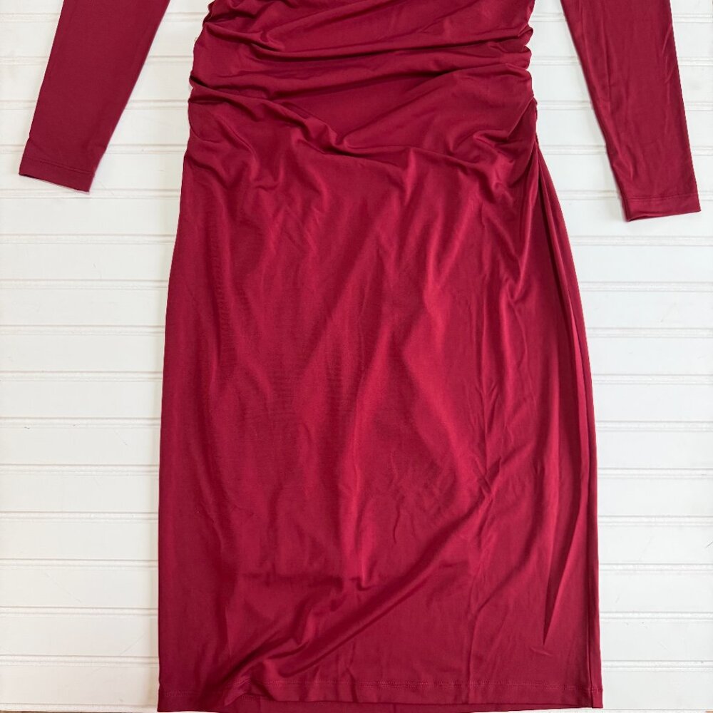Ann Taylor Ruched Knit Midi Dress Size 10 NWT Maroon Red - Picture 3 of 10